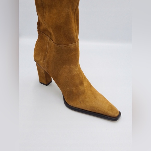 Zara suede leather tan camel heeled ancle boots heels - Picture 4 of 8